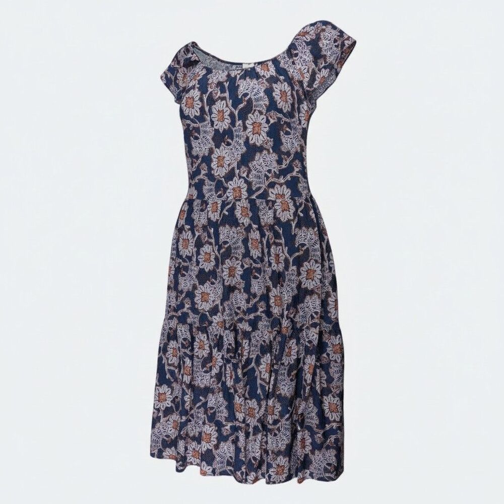Knox Rose Tiered Maxi Dress Blue White Floral Size M Flowy Peasant Boho